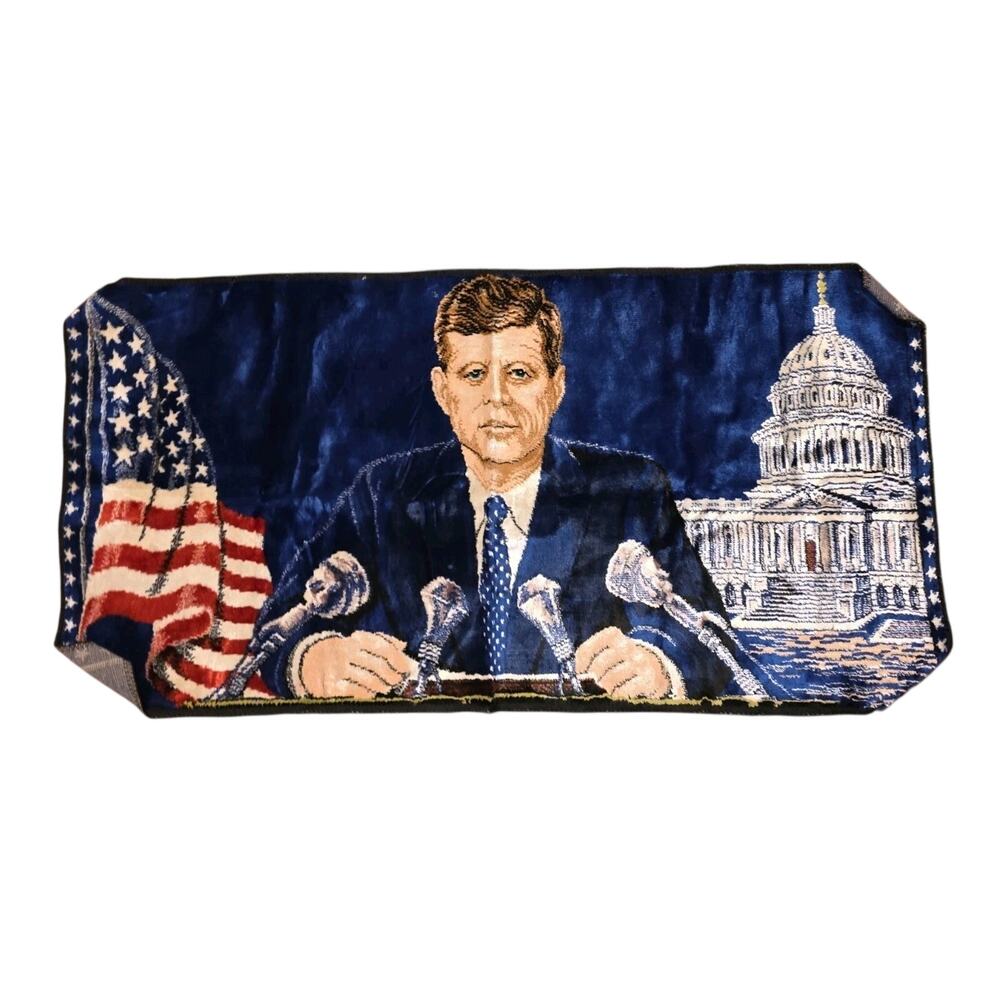 Vintage 1964 John F. Kennedy Tapestry Rug Wall Hanging Address The Nation Italy